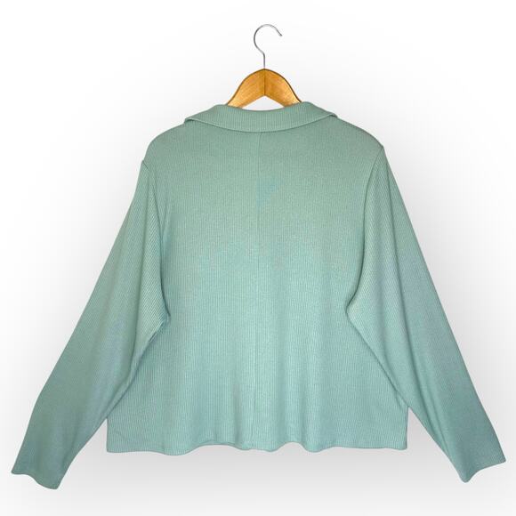 Lane Bryant Classic Long-Sleeve V-Neck Polo Ribbed Tee 22/24 Aqua Mint Green - Picture 5 of 8